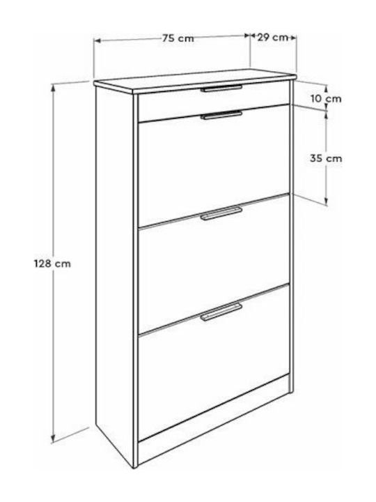 Flat Wooden Shoe Organizer with 3 Shelves White 75x29x128cm