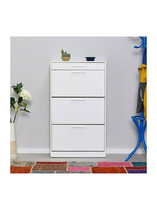 Flat Wooden Shoe Organizer with 3 Shelves White 75x29x128cm