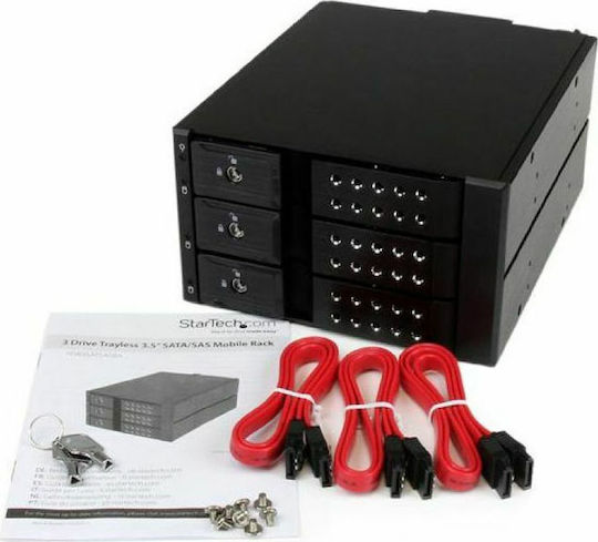 StarTech 3 Bay Aluminum Trayless Hot Swap Mobile Rack Backplane Negru (HSB3SATSASBA)