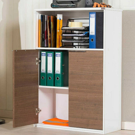 Office Storage Chipboard Cabinet Walnut / White L76xW34xH111cm
