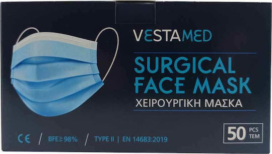 Vestamed Surgical Mask BFE >98% Type II EN14683:2019 Protective Mask Non-Reusable Type II Surgical Blue 50pcs