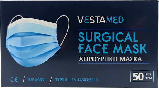 Vestamed Surgical Mask BFE >98% Type II EN14683:2019 Protective Mask Non-Reusable Type II Surgical Blue 50pcs
