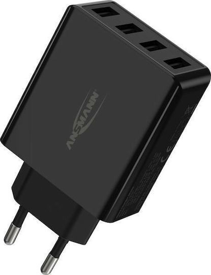Ansmann Încărcător Fără Cablu cu 4 Porturi USB-A 30W Negruς (HC430)