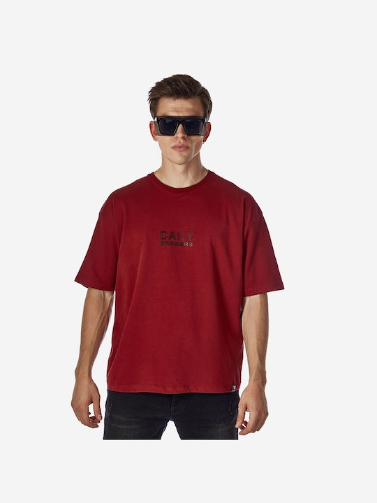 Brokers Jeans T-shirt Bărbătesc cu Mânecă Scurtă Burgundy