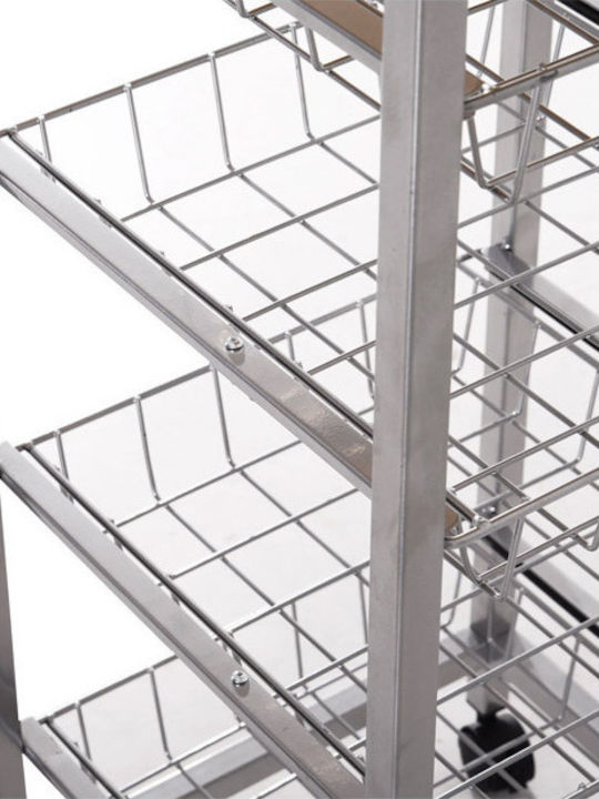 HomCom Kitchen Trolley Metallic Silver 4 Slots 36.5x36.5x89cm