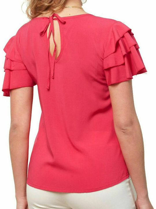 Raxevsky B21124 Women's Summer Blouse Short Sleeve Fuchsia