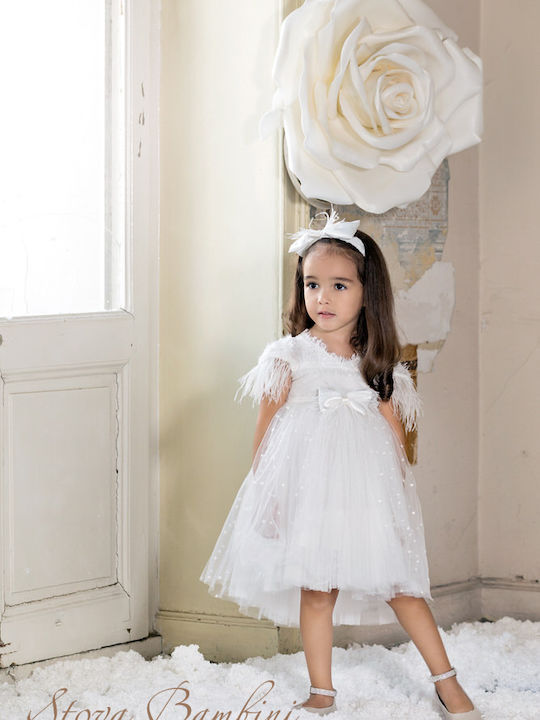Stova Bambini White Baptism Clothing Set with Hair Accessories & Dress made of Tulle 2pcs