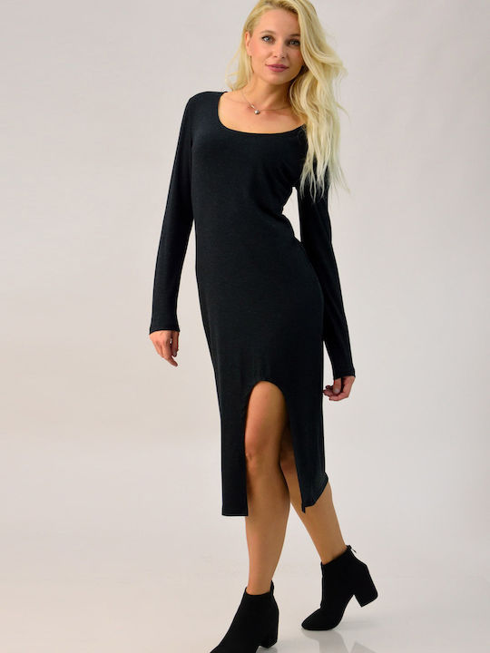 Midi dress with front opening Charcoal 1416