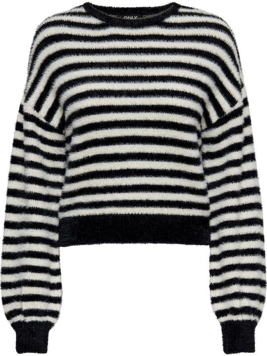 Damen Langarm Pullover Wolle Gestreift Black/white