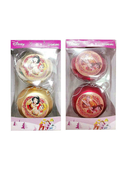 Disney Princess Ornament de Crăciun Bilă Aur cu Pulbere de Aur cu Paiete 10buc Set 2buc