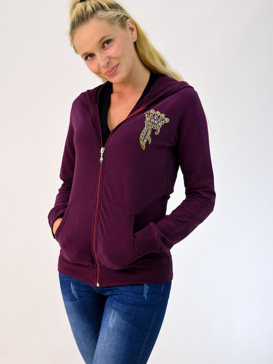 Sweatshirt with zipper and rhinestones Bordeaux 1486