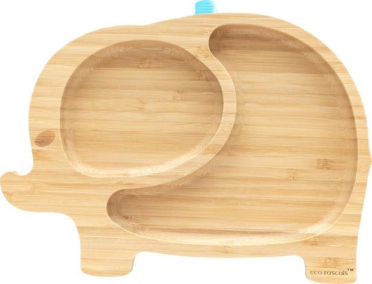 Eco Rascals Baby Food Plate Elephant made of Bamboo Light Blue