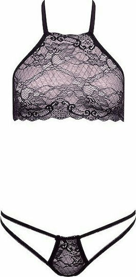 Barely Bare Dual Strap Panty Bralette Sexy Σετ Εσωρούχων με Δαντέλα & Ζαρτιέρες Black 2τμχ