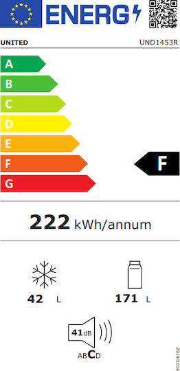 United Ψυγείο Δίπορτο 213lt Υ144xΠ54xΒ57εκ. Λευκό UND1453R
