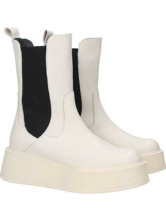 Leather Women's Chelsea Boots Ecru