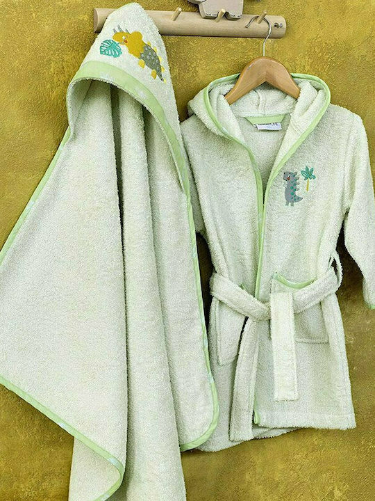 Nima Hooded Baby Bathrobe Happy Park Green