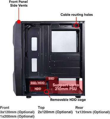 Armaggeddon Aero VII Jocuri Middle Tower Cutie de calculator cu iluminare RGB Negru