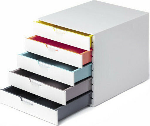 Durable Plastic Desktop Drawer 5 Number of Spit White Varicolor 7625-27