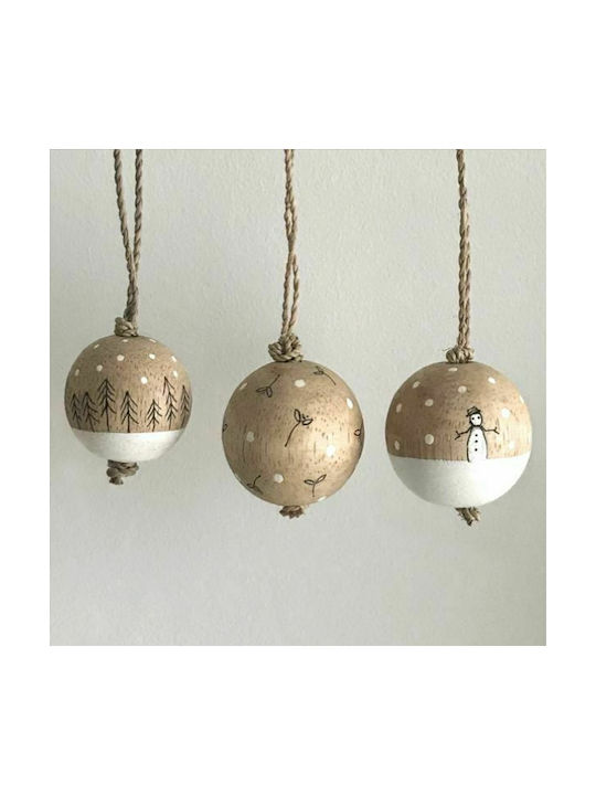 Hängendes Kugel Ornament Ornament Hölzern Weiß 4cm