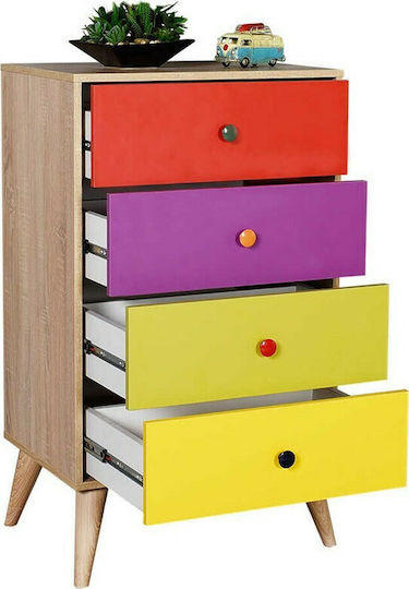 Drawers Storage Wooden with 4 Drawers L60xW45xH104cm