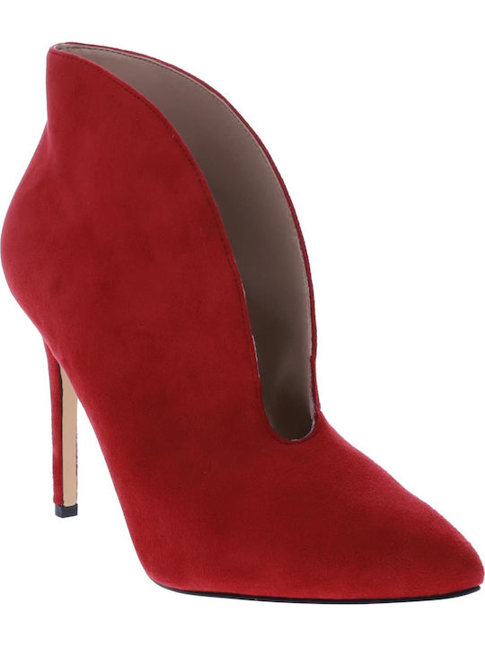 Tetty Ghete Dama de Catifea Ankle Boots cu Toc Roșii
