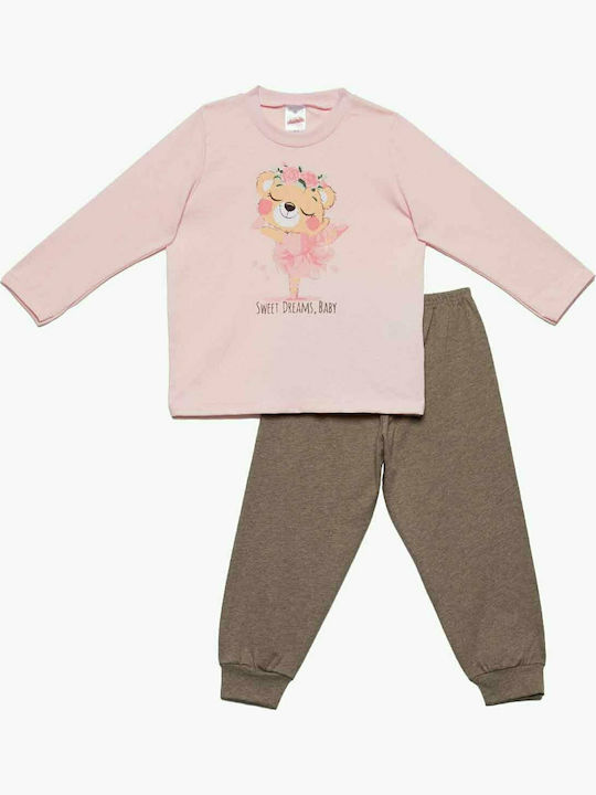 Minerva Set Top & Bottom Kids Winter Cotton Pyjamas Pink