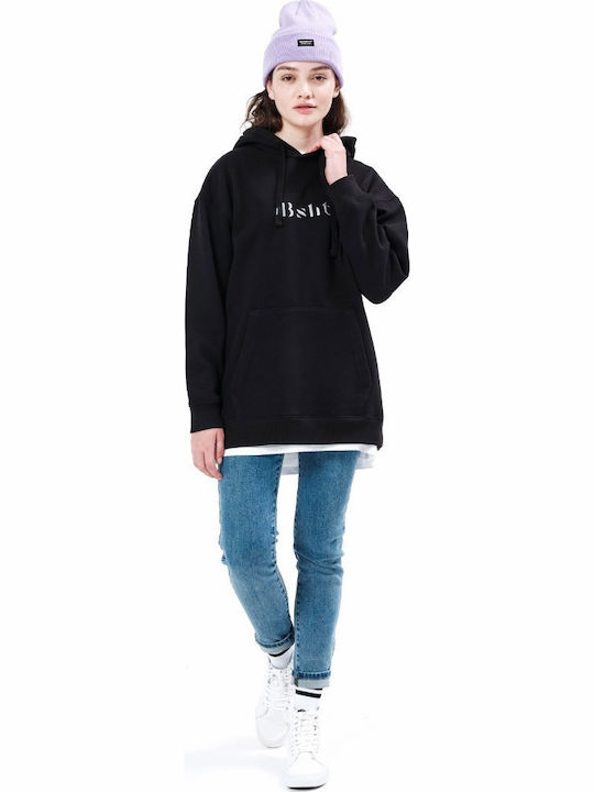 Long Women's Sweatshirt Hooded Black
