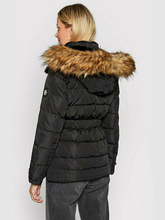 Pepe Jeans Frida Women's Short Puffer Jacket for Winter with Detachable Hood Black