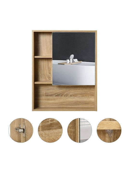 HomCom Rectangular Bathroom Mirror made of Particle Board with Shelf & Cabinet 60x76cm Brown