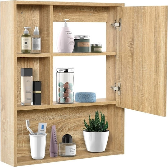 HomCom Rectangular Bathroom Mirror made of Particle Board with Shelf & Cabinet 60x76cm Brown