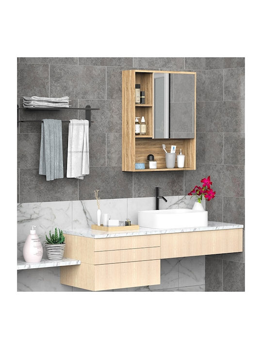 HomCom Rectangular Bathroom Mirror made of Particle Board with Shelf & Cabinet 60x76cm Brown