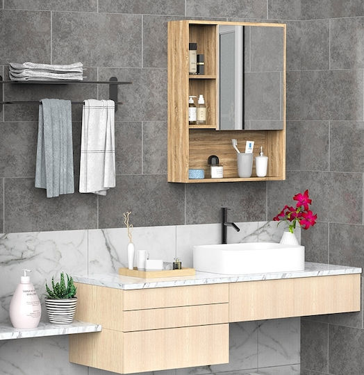 HomCom Rectangular Bathroom Mirror made of Particle Board with Shelf & Cabinet 60x76cm Brown