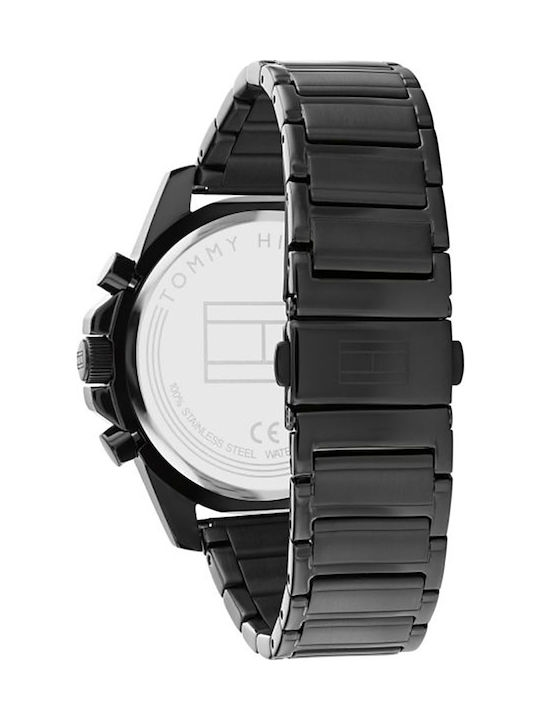 Tommy Hilfiger Mason Ανδρικό Ρολόι 45mm Χρονογράφος Μπαταρίας με Μαύρο Μεταλλικό Μπρασελέ