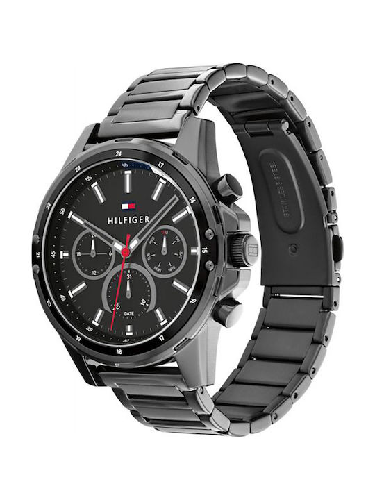 Tommy Hilfiger Mason Ανδρικό Ρολόι 45mm Χρονογράφος Μπαταρίας με Μαύρο Μεταλλικό Μπρασελέ