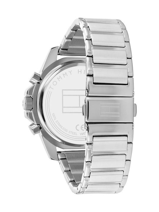 Tommy Hilfiger Mason Ανδρικό Ρολόι 45mm Χρονογράφος Μπαταρίας με Ασημί Μεταλλικό Μπρασελέ