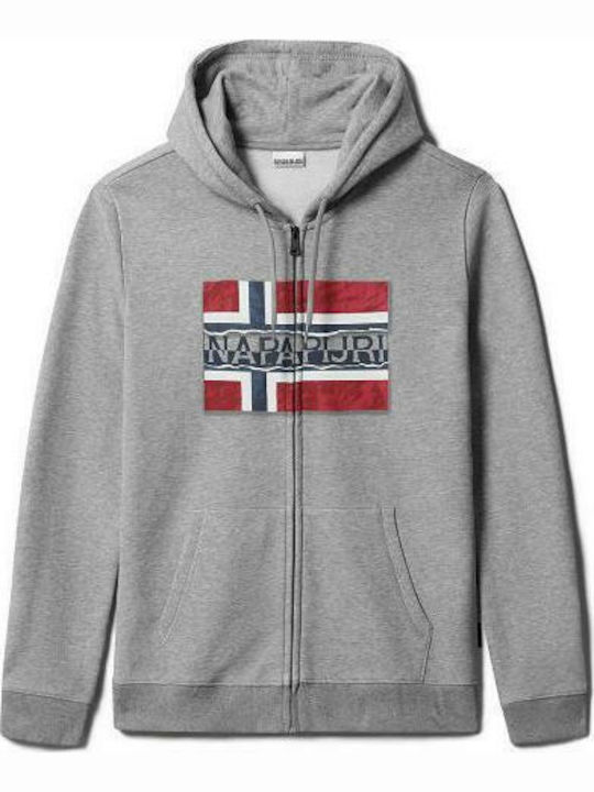 Napapijri Herren Sweatshirt mit Kapuze und Taschen Medium Grey Melange NP0A4FQX-160