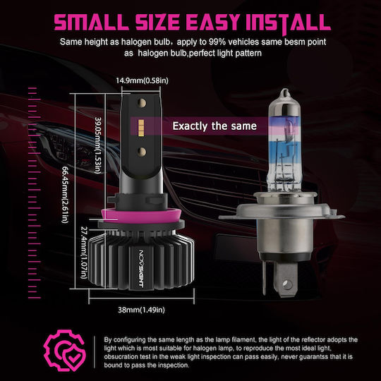 NovSight Λάμπες Αυτοκινήτου & Μοτοσυκλέτας H11 LED 6500K Ψυχρό Λευκό 12-24V 50W 2τμχ