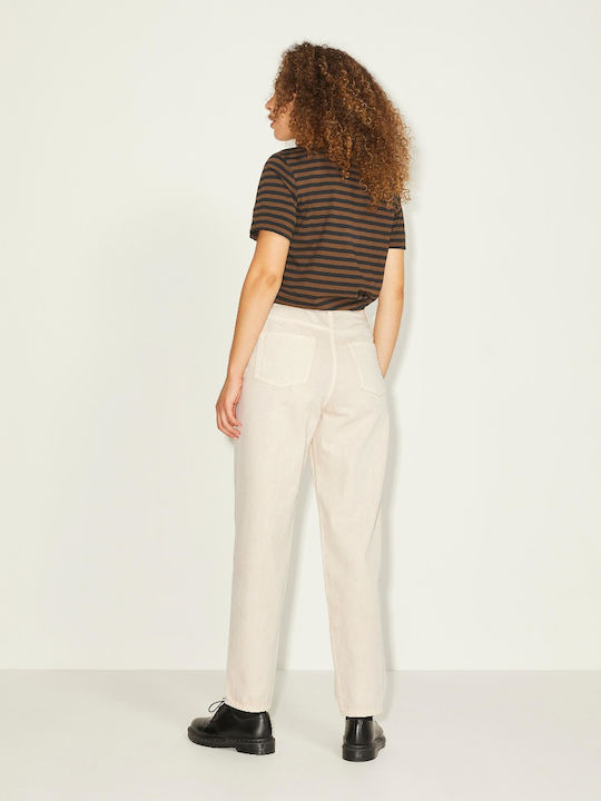 High Waist Women's Jean Trousers in Mom Fit Beige