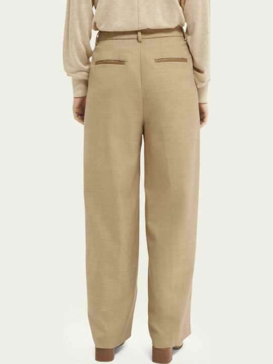 Scotch & Soda Γυναικείο Ψηλόμεσο Υφασμάτινο Παντελόνι Μπεζ