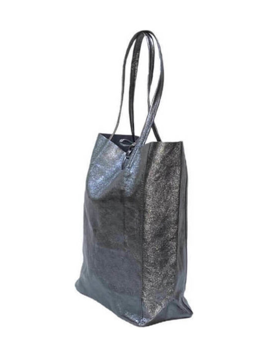 Women's Market Metallic Colors Bag made of Genuine High Quality Leather in Charcoal