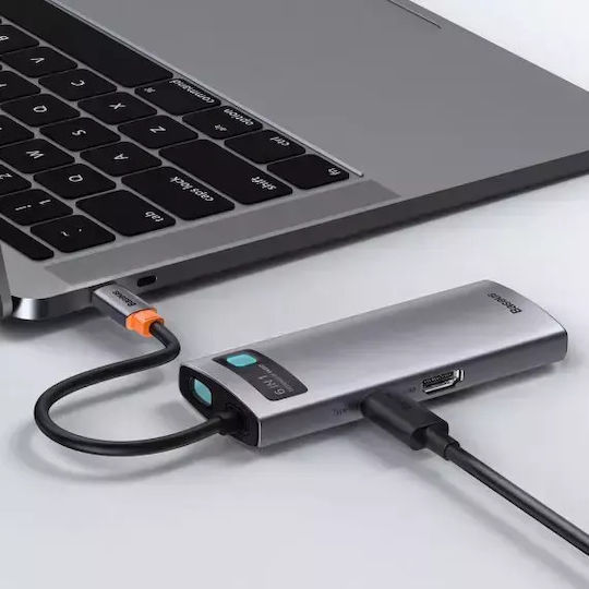 Baseus Metal Gleam Series USB-C Docking Station with HDMI 4K PD Ethernet Silver
