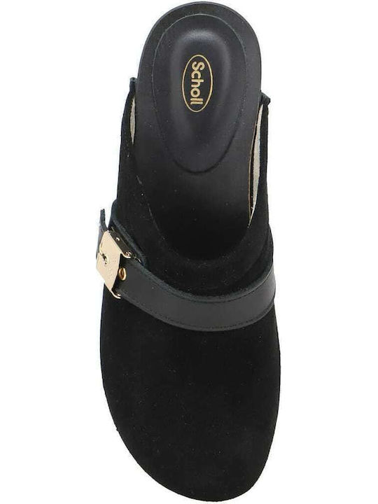 Pescura Suede Mules with Low Heel in Black Color