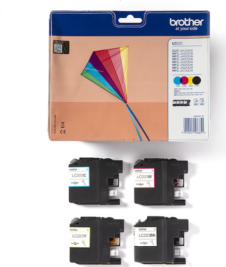 Brother LC223 Original Pack of 4 InkJet Printer Inks Yellow / Cyan / Magenta / Black (LC-223VALBP)