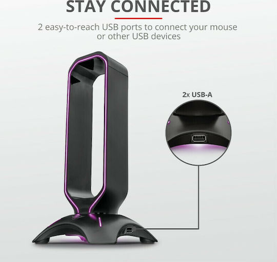 Trust GXT 265 Cintar Desktop Headphone Stand with LED Lighting and USB Port Black