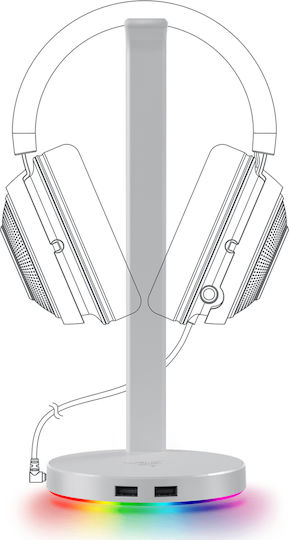 Razer Base Station V2 Chroma Desktop Headphone Stand with LED Lighting, Sound Card and USB Port Mercury White