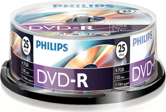 Philips Recordable DVD-R 16x 4.7GB Cake Box 25pcs