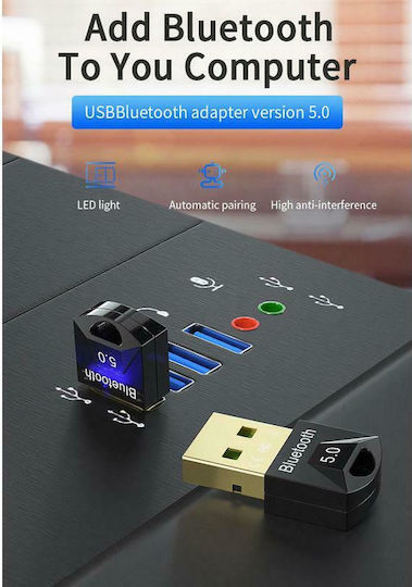 Powertech BT-006 USB Bluetooth 5.0 Adapter με Εμβέλεια 20m