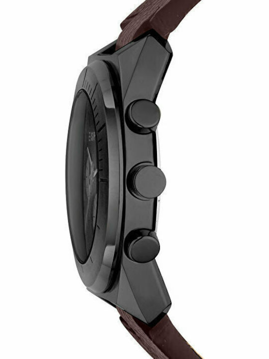 Esprit Strike Chrono Ανδρικό Ρολόι 44mm Χρονογράφος Μπαταρίας με Καφέ Δερμάτινο Λουράκι