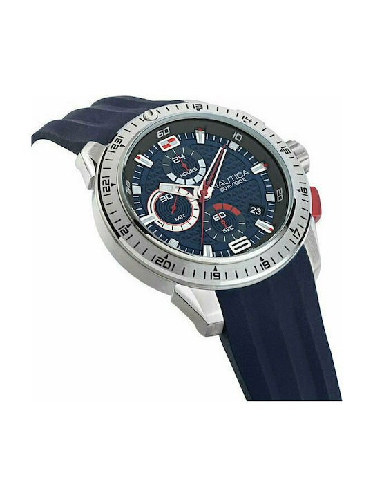 Nautica Watch Chronograph Battery with Blue Rubber Strap