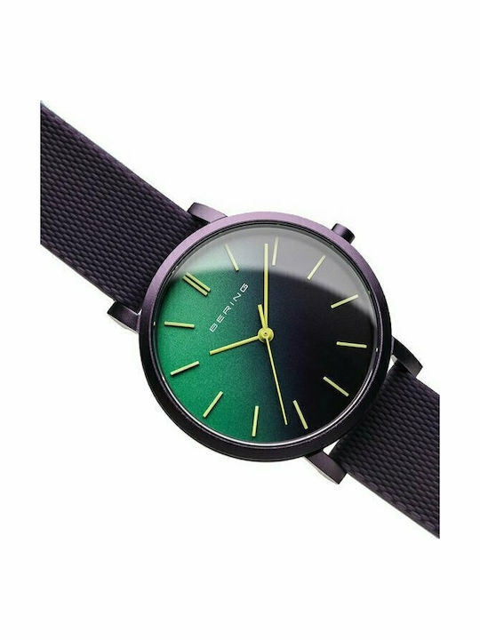 Bering Time Aurora Ceas Barbat 34mm Baterie cu Culoare Violet Cauciuc Catarama